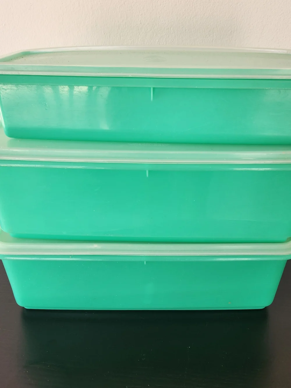 Vintage Tupperware Stackable Turquoise Plastic Storage Containers - Set of 3